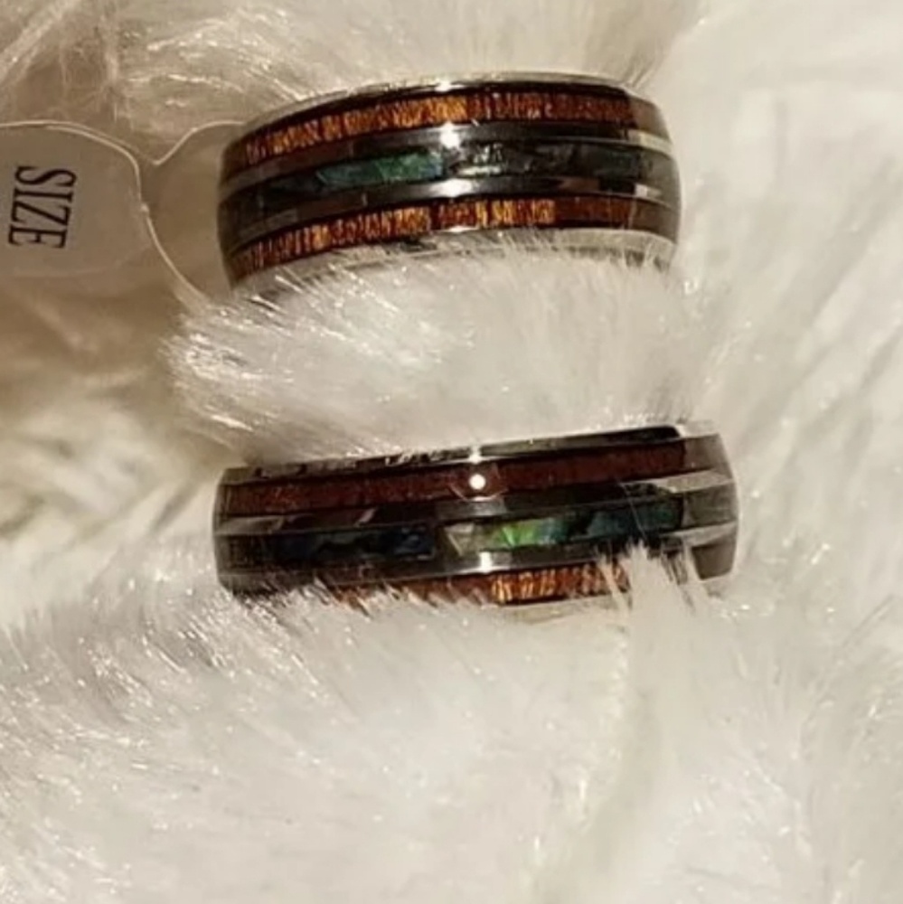 Couples SET ..HAWAIIN KOA & ABALONE RING - Picture 3 of 5